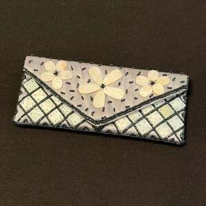 Mad by Design Mother of Pearl and Black Beaded Evening Envelope Clutch